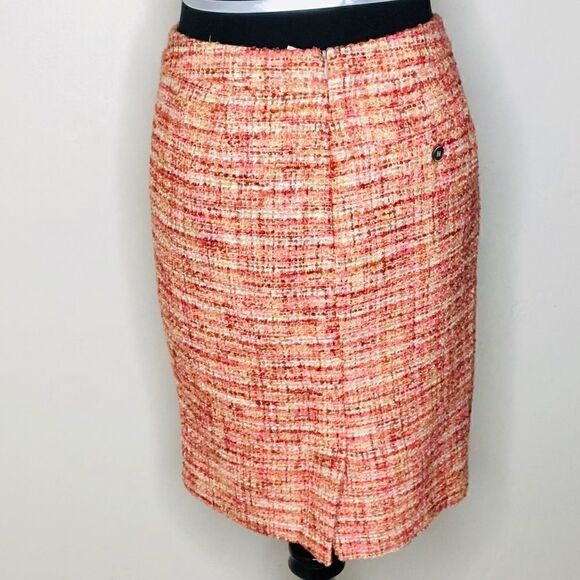 KENAR Tweed Pencil Skirt, Pink Coral Beige Size 2 - Picture 7 of 10